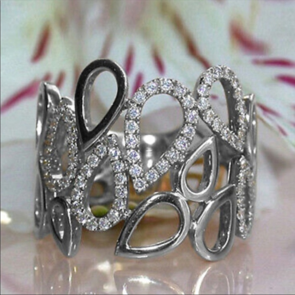 New 925 Silver Water Drop Diamond Ring